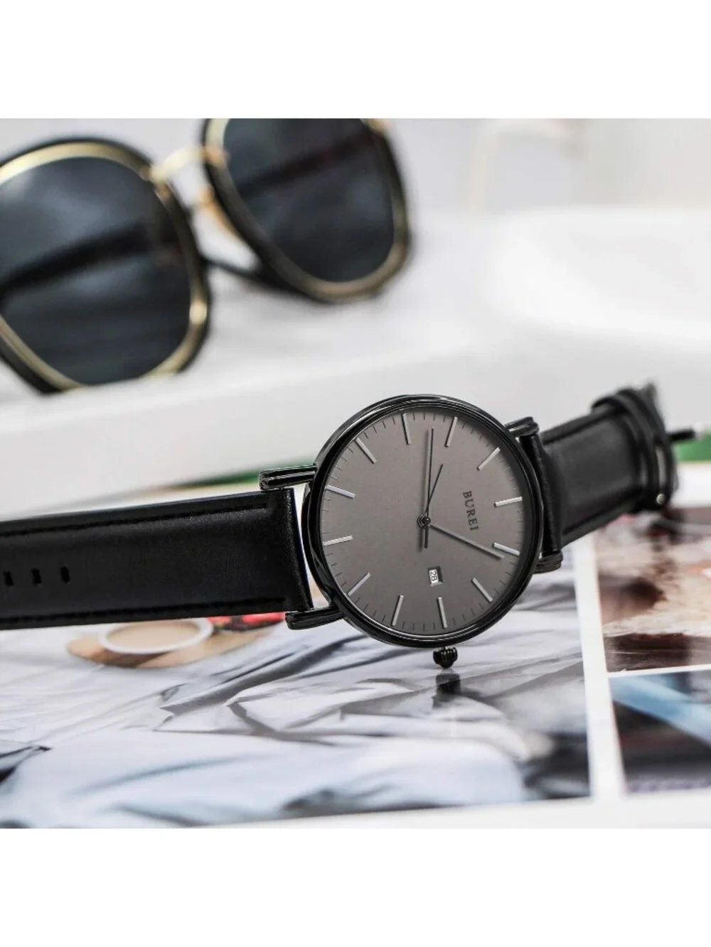 Mens All Black Band Classic Mesh Strap Minimalist Analog Quartz Waterproof Watch